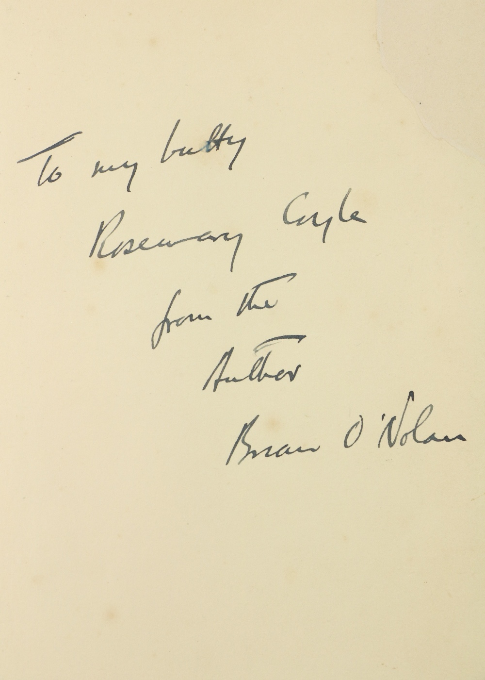 First Edition with Inscription O'Brien (Flann) pseudo At Swim-Two-Birds, 8vo L. (Longmans, Green & - Image 2 of 2