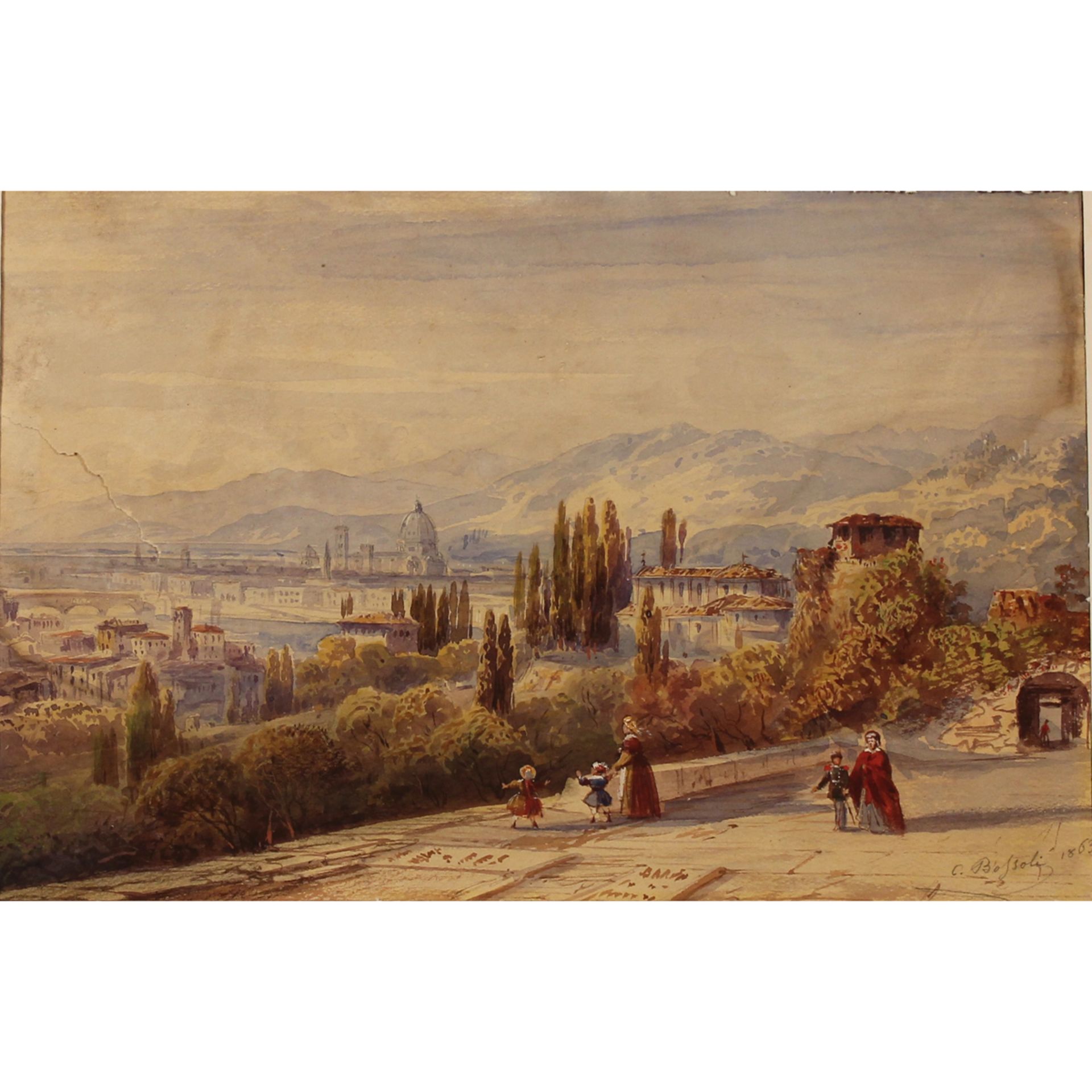 Carlo Bossoli (1815/1884) "Scorcio di città con figure" - "View of the city with figures"