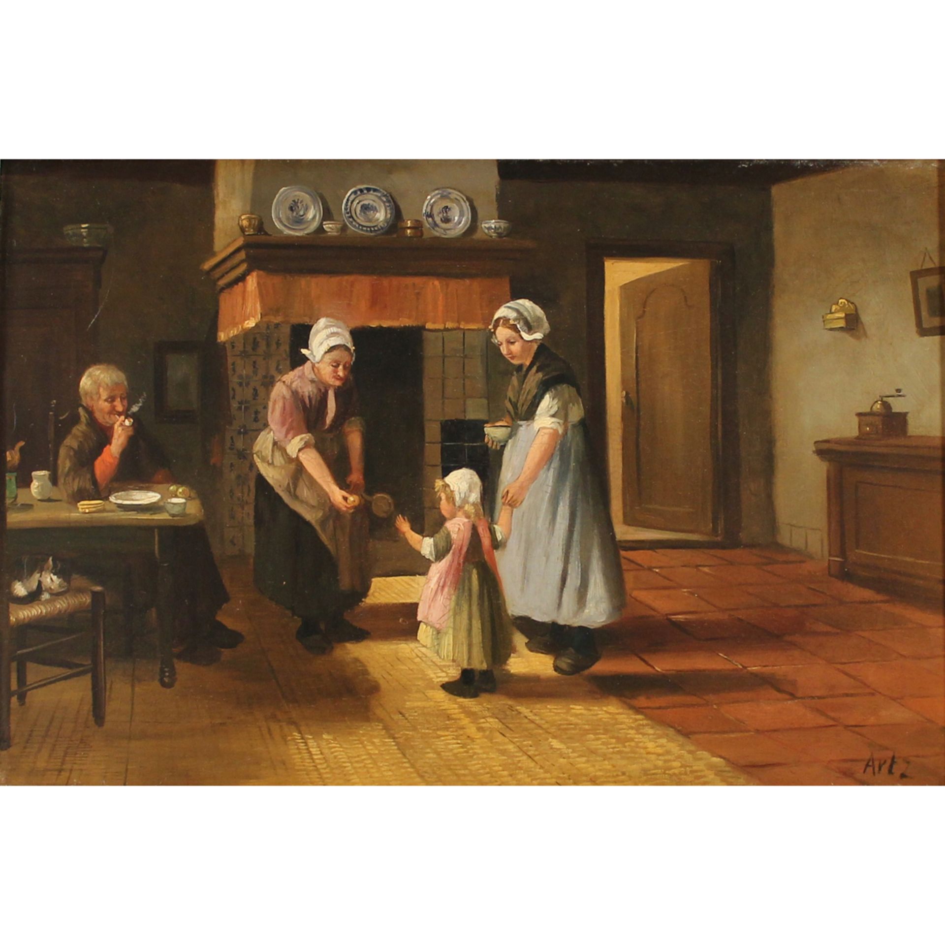 Scuola francese della fine del secolo XIX "Scena di vita familiare" - French school of the late 19th