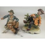 2 Capo di Monte figures- Tramp on Bench and Tramp with Birds (both damaged)