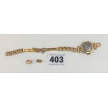 9k gold ladies watch with rolled gold strap, strap broken. Not working
