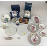 Boxed R. Worcester egg coddler, boxed R. Worcester Charles & Diana mug, picture plate, 2 Meissen