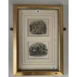 Double framed coloured etchings of Wakefield and Pontefract old buildings, images 6.5” x 5”, frame