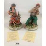 Pair of Capo di Monte figures by Corvese ‘Gipsy Man and Violin’ and ‘The Gipsy Girl and Guitar’,