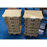 Pair of French style cream/gilt bedside cabinets with glass tops. 16” long x 13” wide x 25” high.