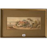 Watercolour signed G. Earle, cottage scene. Image 14” x 5”, frame 19” x 12”