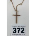 9k gold chain and cross pendant. 16”long, pendant 1.2”, w: 3.1G