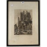 Signed lithograph by C.J.Alban ‘Abbeville Cathedral’. Image 8.5” x 12.5”, frame 16” x 22”