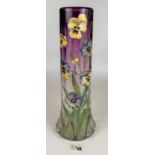 Large glass vase with painted flowers, 16” high. Some wear to gilt rim but no cracks