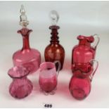 6 assorted pieces of cranberry red glass