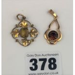 2 plated pendants. Yellow stone 1”, orange 1.5”