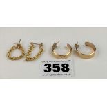 2 pairs of 9k gold hoop and chain earrings. Under 1” each