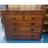 Antique inlaid Chest of Drawers, 3 long drawers, 2 short drawers & 1 small drawer at top. Splits