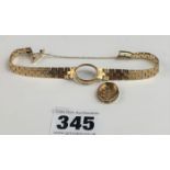 9k gold ladies watch bracelet, no face or works. W: 14.3g