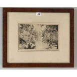 Engraving by Charles Wain, palm trees on river. Image 11.5” x 7.5”, frame 20” x 17”