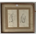 2 signed life figure drawings, each 6” x 11.5” in frame 22” x 19.5”