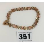 9k 3 colour gold heart clasp bracelet, 7” long, W: 3.7g