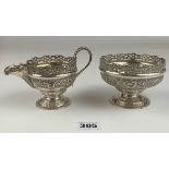 Embossed silver cream jug and sugar bowl, 3” high. Total w: 9.6 ozt