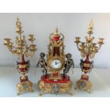 Reproduction brass & red clock set