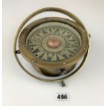 Nautical brass compass, 6.5” diameter