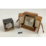 Swiza travel alarm clock in leather case by Mappin & Webb and small enamelled Zenith clock, 2.5”