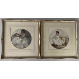 Pair of round W. Russell Flint prints of ladies, images 10.25” diameter, frames 19.5” x 20”