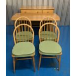 Blond Ercol dining suite with table, 4 chairs and sideboard. Good condition. Table 52” long x 28”