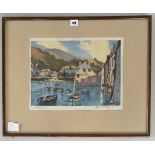 Coloured Artists Proof aquatint by James Priddey ‘Polperro’ with Warwick Galleries stamp, image