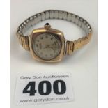9k gold Enicar ladies watch with plated strap, working
