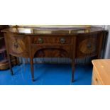 Inlaid mahogany bow-fronted sideboard with 2 side cupboards, cutlery drawer and deep drawer. 72”