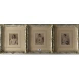 Set of 3 prints of ladies, images 3.75” x 5”, frames 11” x 12.5”