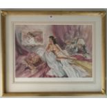 Signed limited edition print by Gordon King, no. 141/850, woman reclining, image 24” x 18”, frame