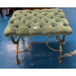 Green upholstered top stool with gilt base. 23” x 17”x 18” high.