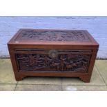 Camphor wood carved blanket box, 40” x 20” x 23”