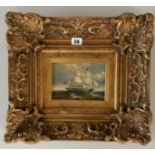 Oil on board by R.A. Borstel, seascape. Image 6.5” x 4.5”, frame 16.5” x 14.5”