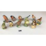 11 Royal Worcester birds – Wren, Robin, Waxwing, Goldfinch, Wood Warbler, Blue Tit, Bullfinch, Hedge