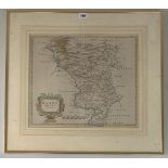 Print of old map “Darbyshire” by Robert Morden, image 17” x 15”, frame 24” x 22”