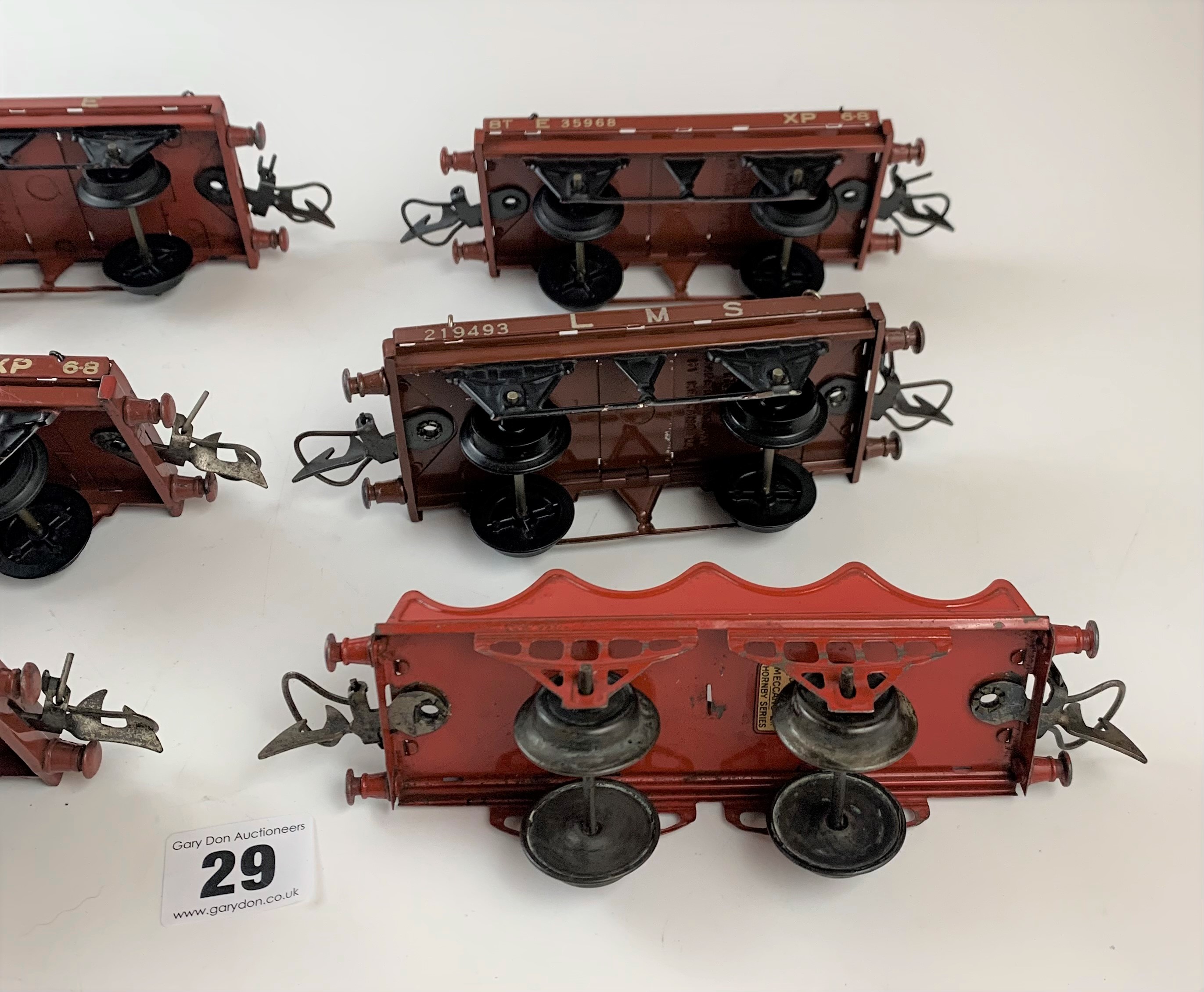 Hornby ‘O’ gauge 3 flat trucks 4w E35968- 1954-57, 1 NE flat truck E35968 1948, 1 flat truck LMS - Image 4 of 7