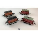 Hornby ‘O’ gauge – 3 flat truck 4w furniture containers and 1 flat truck 4w spring base goods