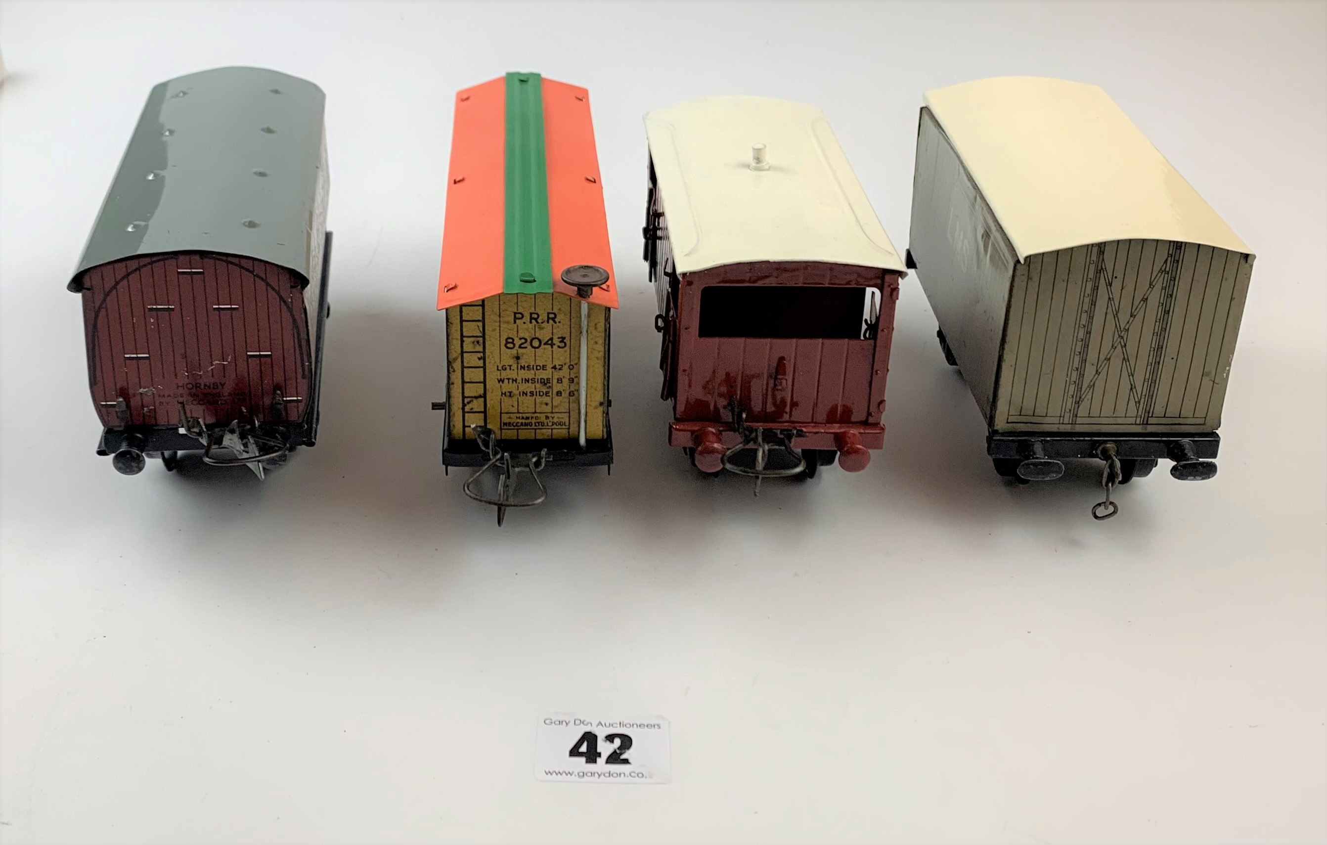 Hornby ‘O’ gauge – Coach no. 1 LMS 4w, Brake Van NE4567 4w, Box car USA 4w and Van LMS 260723 non - Image 6 of 8