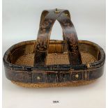Handpainted Wicker and wood basket. 20” x 13.5” x 15” High