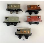 Hornby ‘O’ gauge – 3 LMS brake vans and 2 NE brake vans