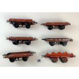 Hornby ‘O’ gauge 3 flat trucks 4w E35968- 1954-57, 1 NE flat truck E35968 1948, 1 flat truck LMS