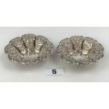 Pair of small silver embossed dishes, 3.5” diameter. Total w: 1.5 ozt