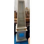 Pyramid shaped white/gold display unit 22”w x 22”d x 77”h