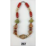 Large red and green stone dress necklace 18” long