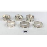6 silver napkin rings (2 pairs and 2 odd), total w: 2.5 ozt