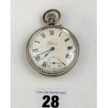 Silver pocket watch, Ultima. 2” diameter. Not running. Total w: 2.5 ozt