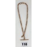 9k gold watch chain with t-bar, 14” long, w: 20.4 gms