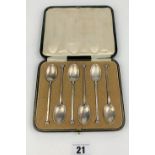 Cased set of 6 silver coffee spoons, total w: 1.9 ozt